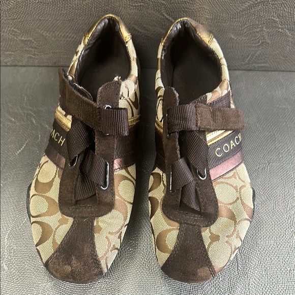Coach Brown Leather Sneakers with Velcro Straps - Picture 1 of 10